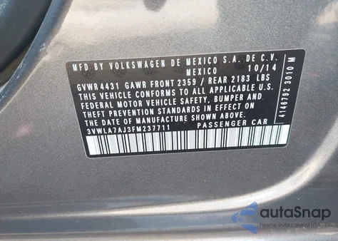 2015 Volkswagen Jetta 2.0L Tdi Sel из США, поврежденный, VIN 3VWLA7AJ3FM237711